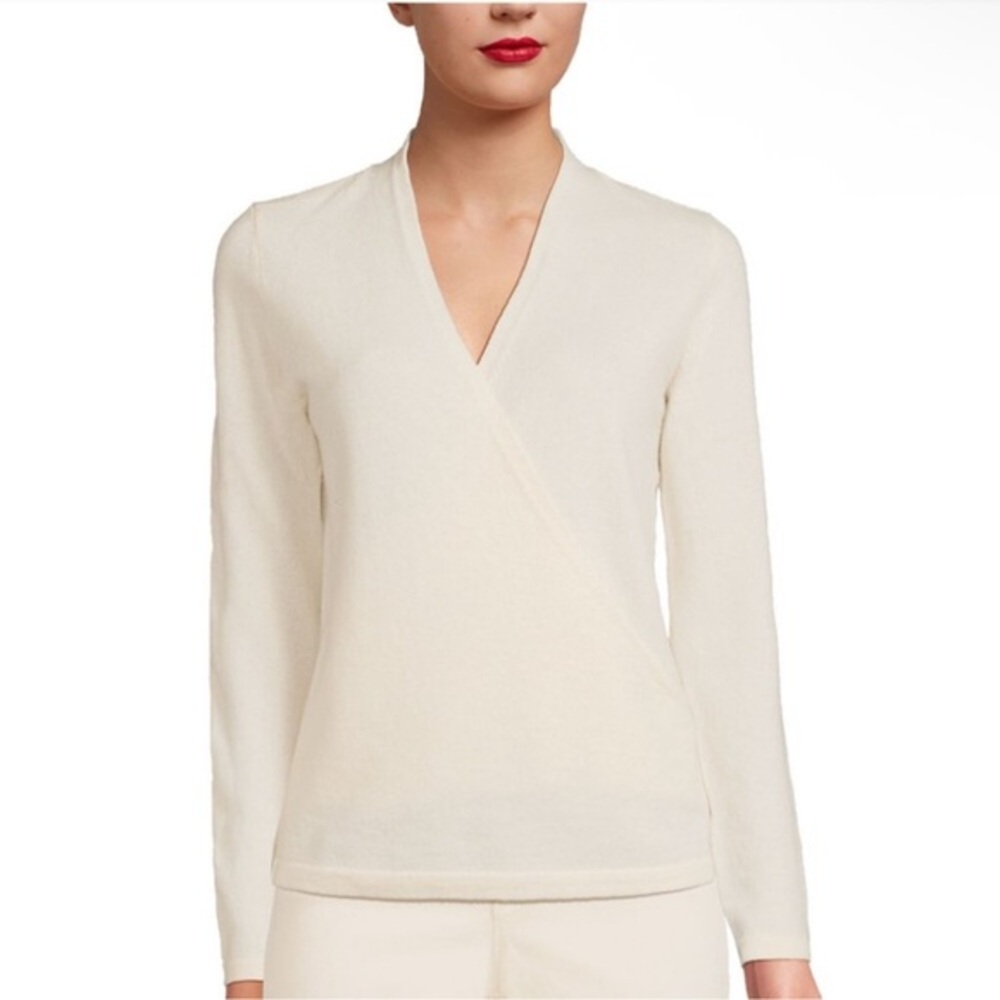 Lands' End Large Cream Wrap-Style Long Sleeve Cashmere Sweater NWT